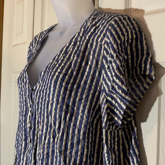 Torrid Blue and Sparkly Gold Lurex Striped Blouse 0/0X - Picture 9 of 15